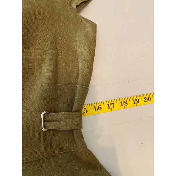 Talbots Olive Green Linen Midi Dress V-Neck Cap Sleeves Belted Waist Size 6 - Picture 7 of 10